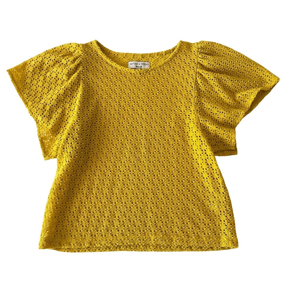 Madewell Texture & Thread Womens Top S Yellow Pointelle Flutter Sleeve Knit